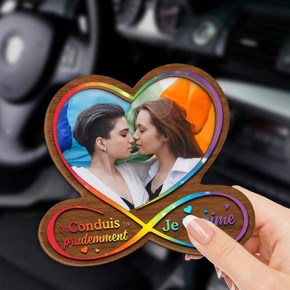 Clip pare-soleil arc-en-ciel personnalisé avec photo – Cadeau pour couples LGBT