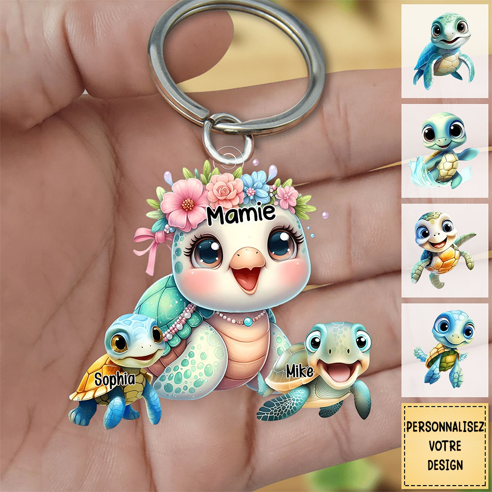 Adorable tortue - Porte-clés en acrylique personnalisé pour mamie et maman