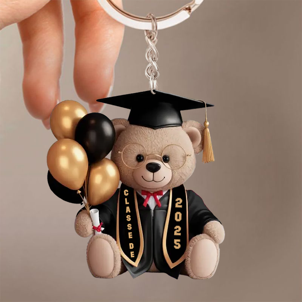 Porte-clés personnalisé "Ours avec ballons" pour la remise de diplôme