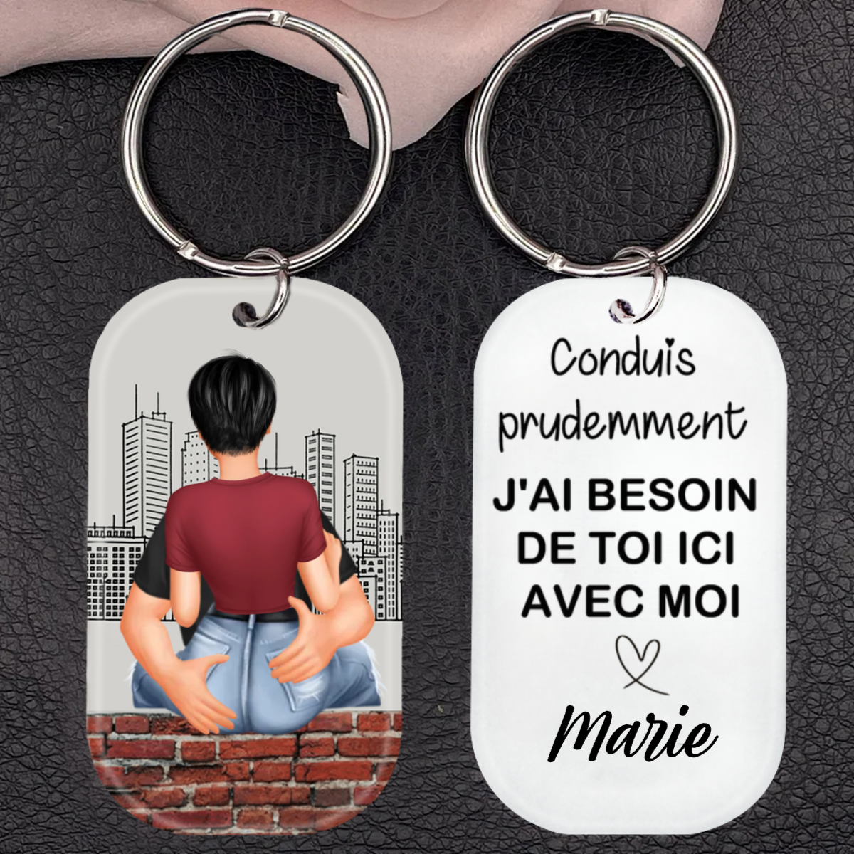 Acrylique Conduite prudente Porte-clés avec nom-Cadeaux de la Saint-Valentin