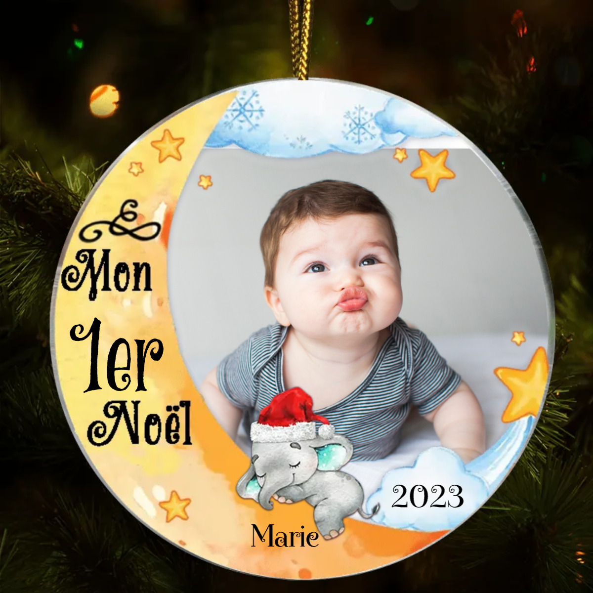 Bébé dormant Décorations de Noël avec photo, nom et numéro personnalisés Bijoux acyles