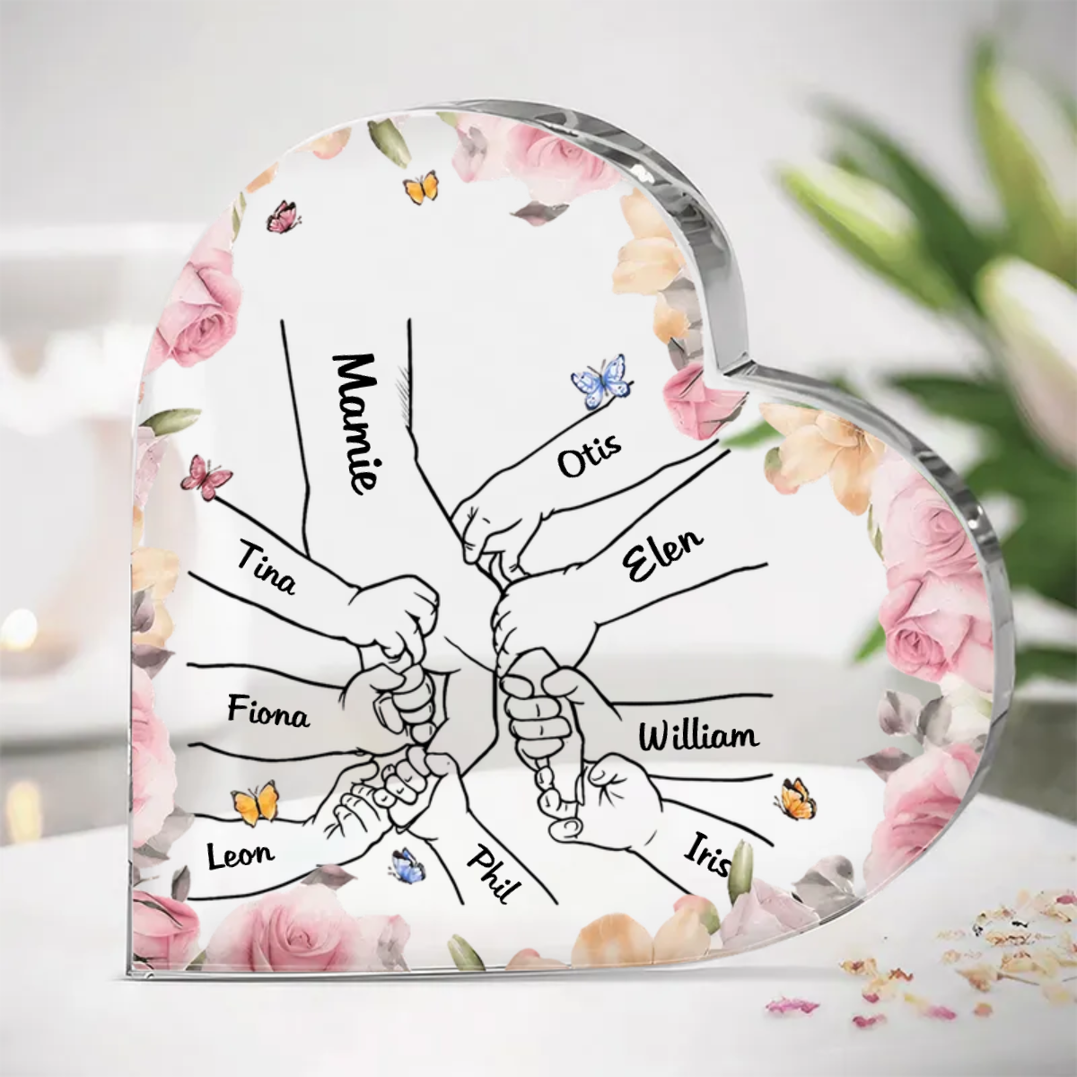 Cœur acrylique main dans la main pour maman et grand-mère