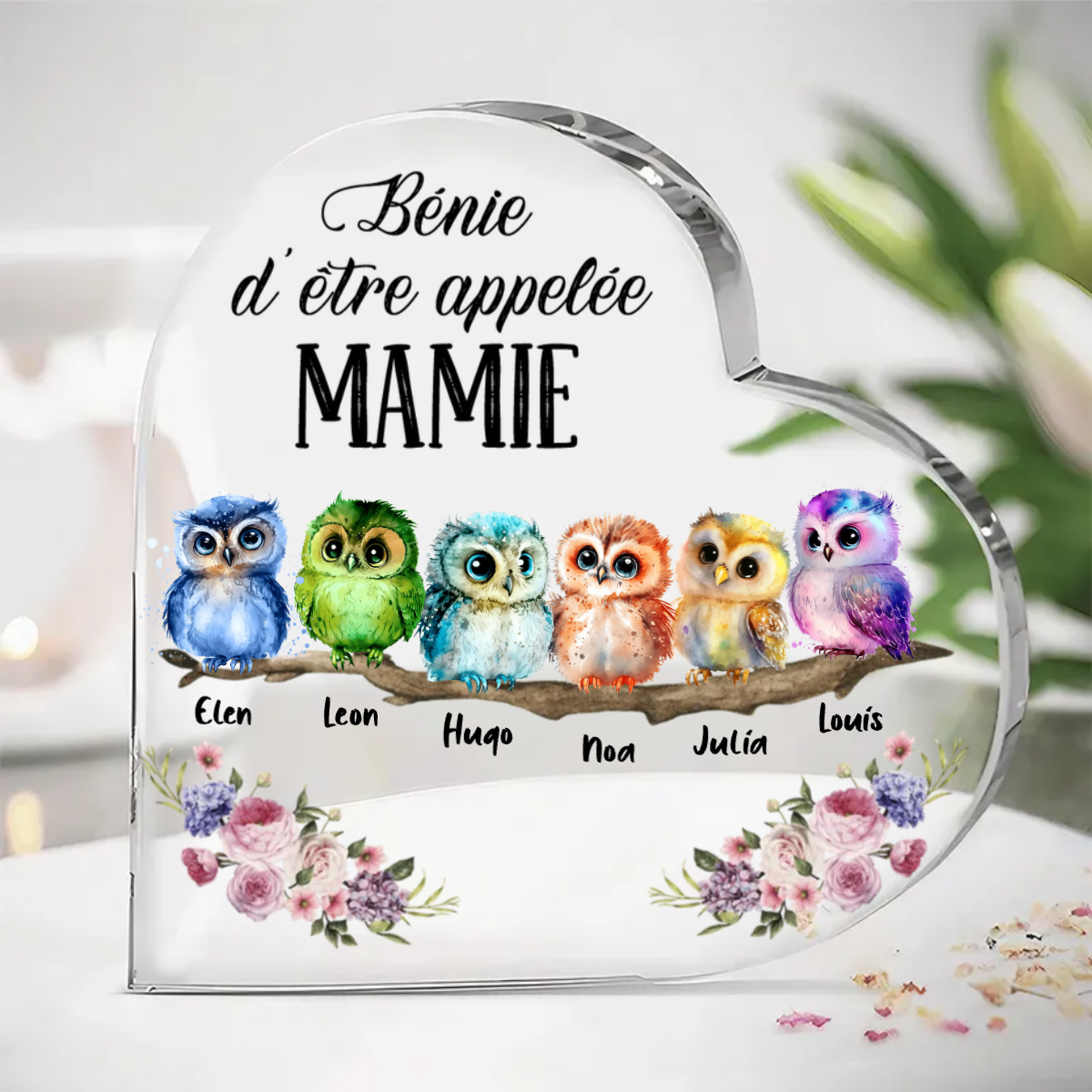 Cœur sur pied avec 1-10 chouettes