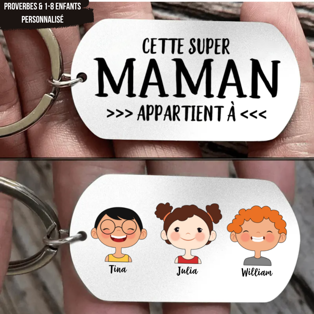 Porte-clés en acier inoxydable avec motif de poupée cartoon pour père, mère, grand-père et grand-mèr