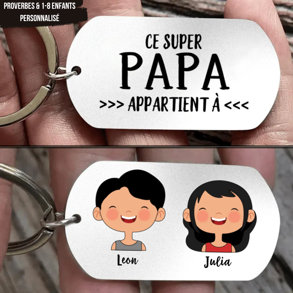 Porte-clés en acier inoxydable avec motif de poupée cartoon pour père, mère, grand-père et grand-mèr