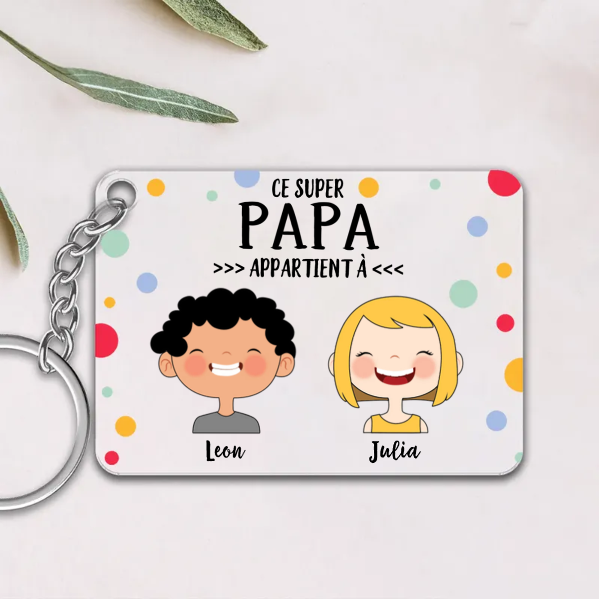 Porte-clés en acrylique avec 1 à 8 enfants et leurs noms