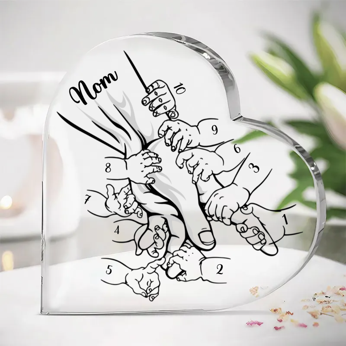 Cœur acrylique avec mains pour papa et papy