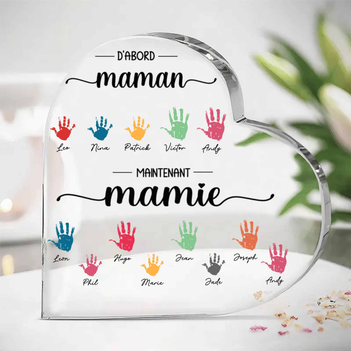 Plaque Acryliqueavec mains pour papa, maman, mamie et papi
