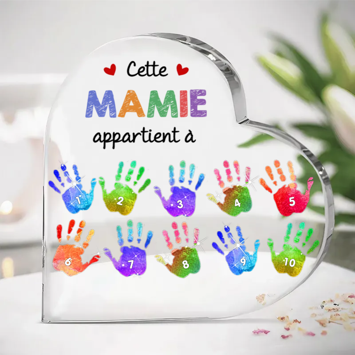 Plaque Acrylique avec empreintes de mains pour papa, maman, mamie et papi