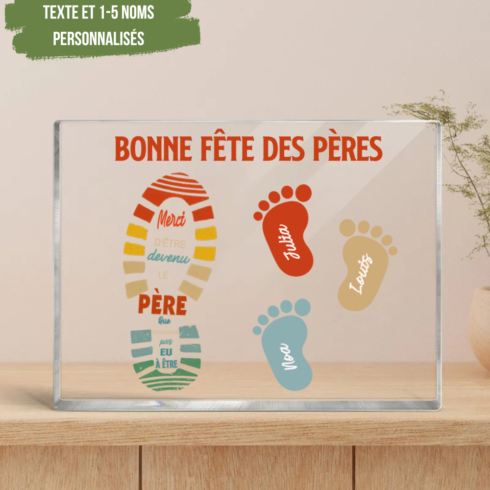 Plaque Acrylique personnalisée avec 1 à 5 empreintes de pied et le texte de votre choix
