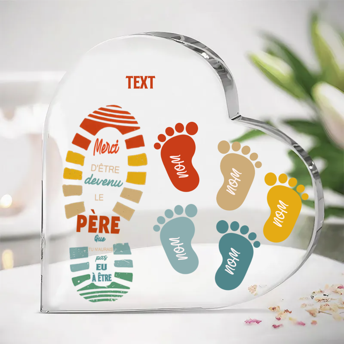 Cœur acrylique avec empreintes de pied personnalisé avec 1-5 noms