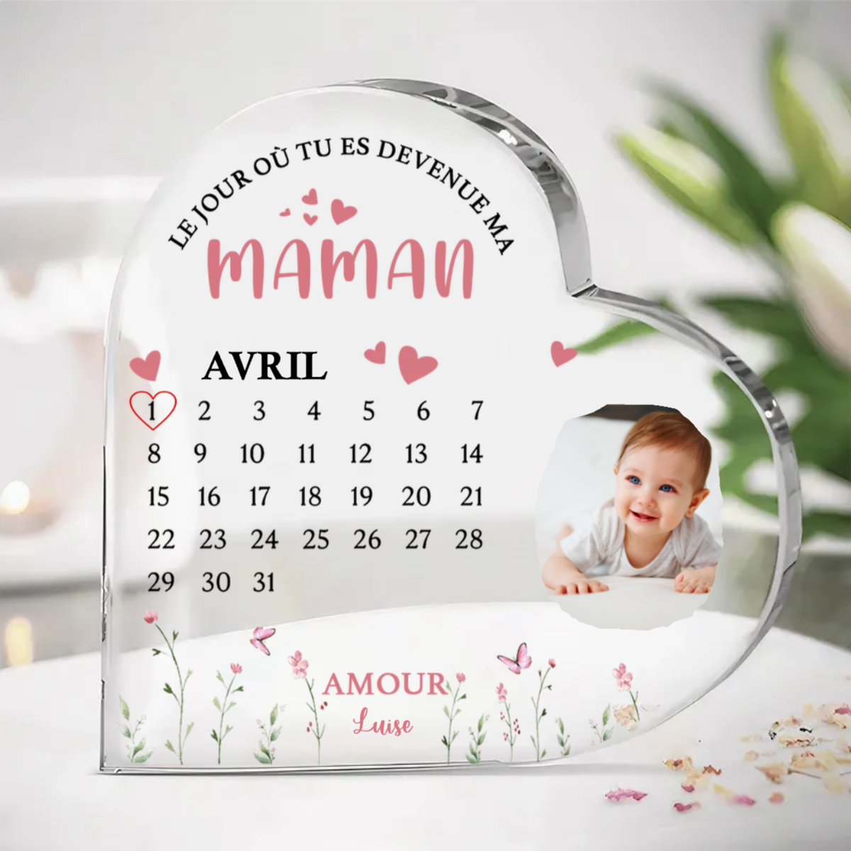 Coeur en acrylique avec photo "Le jour où tu..." Cadeau pour maman, papa, mamie et papy