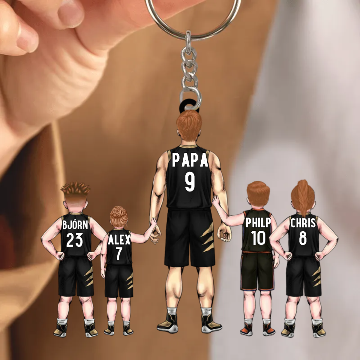 Porte-clés personnalisé Papa & Enfants - Football américain- Baseball - Basketball - Hockey sur glace