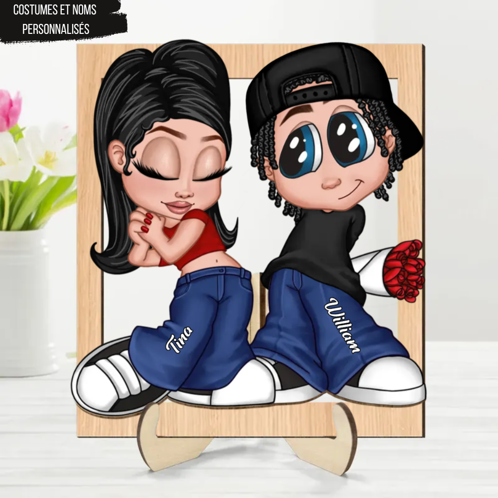 Plaque en bois personnalisée pour couple Y2K Style