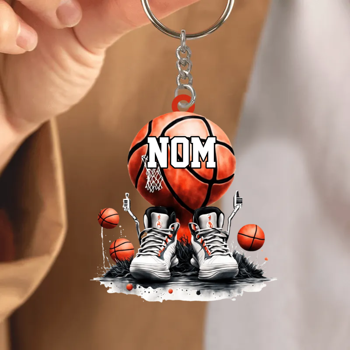 Porte-clés acrylique avec basket-ball, nom personnalisé