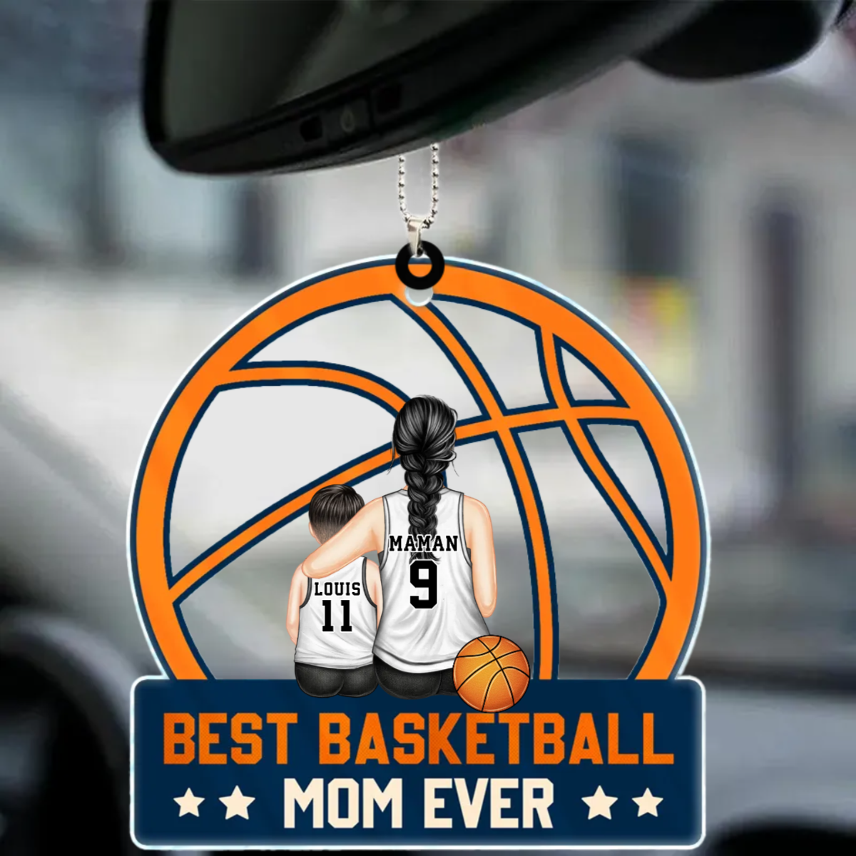 Pendentif acrylique personnalisé de maman basket-ball