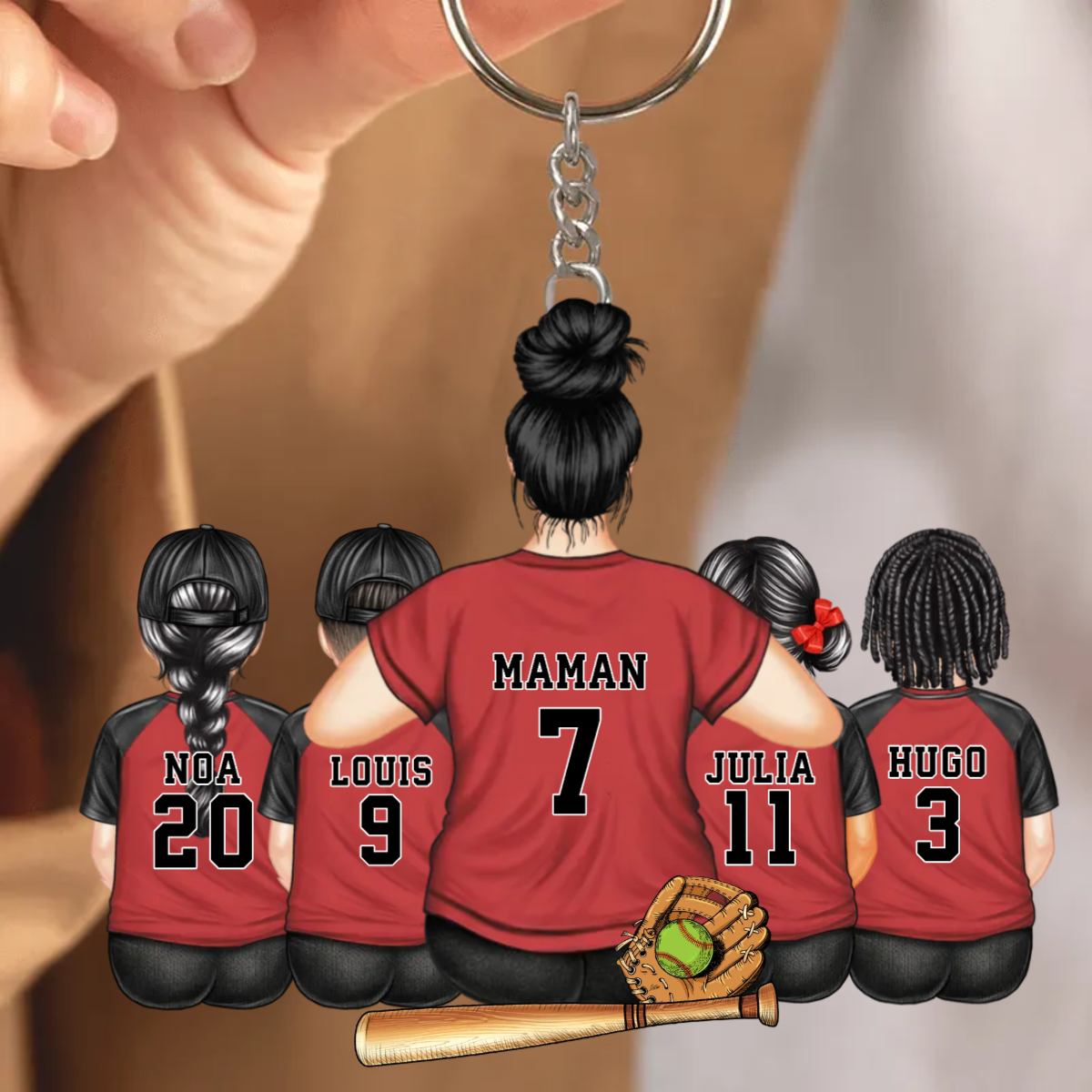 Maman équipe de baseball - Porte-clés acrylique personnalisé