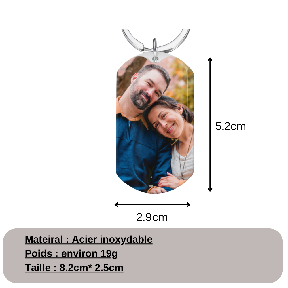 Porte-clés en acier inoxydable avec photo et nom pour belle-maman