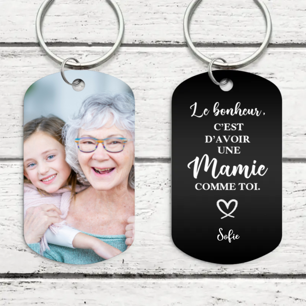 Le bonheur, c'est... Porte-clés en acier inoxydable avec photo