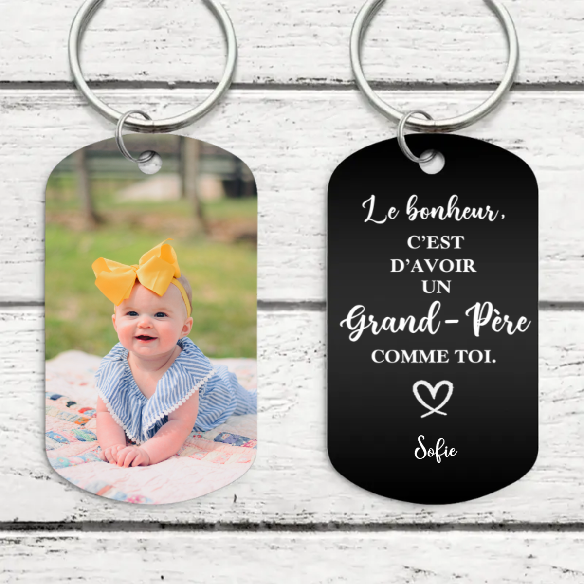 Le bonheur, c'est... Porte-clés en acier inoxydable avec photo