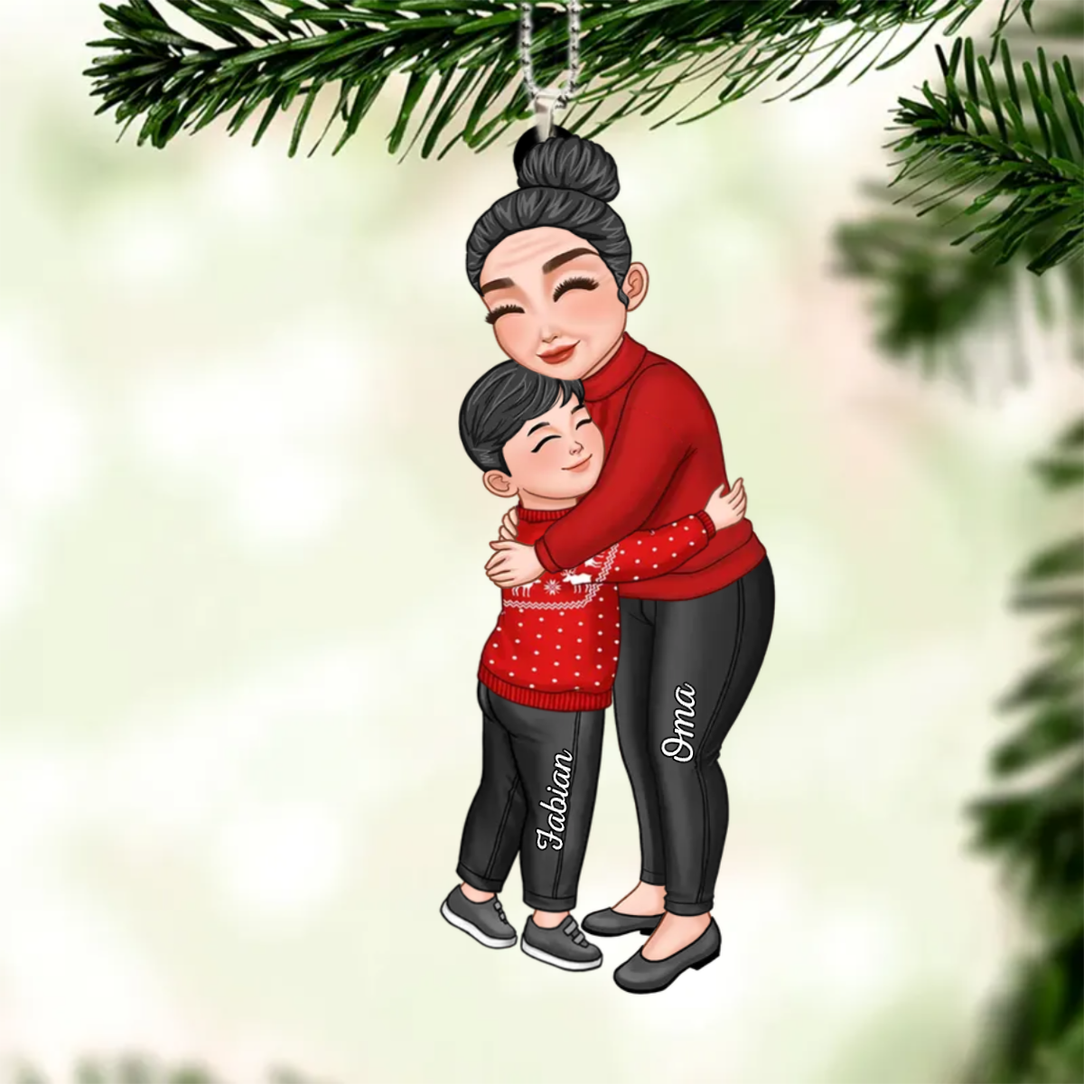 Pendentif de Noël personnalisé - Figures de famille enlacées avec noms personnalisables