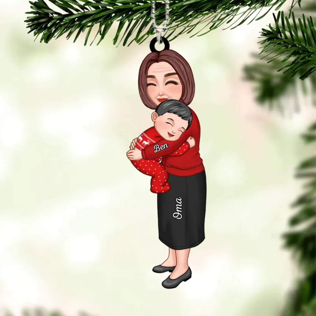 Pendentif de Noël personnalisé - Figures de famille enlacées avec noms personnalisables