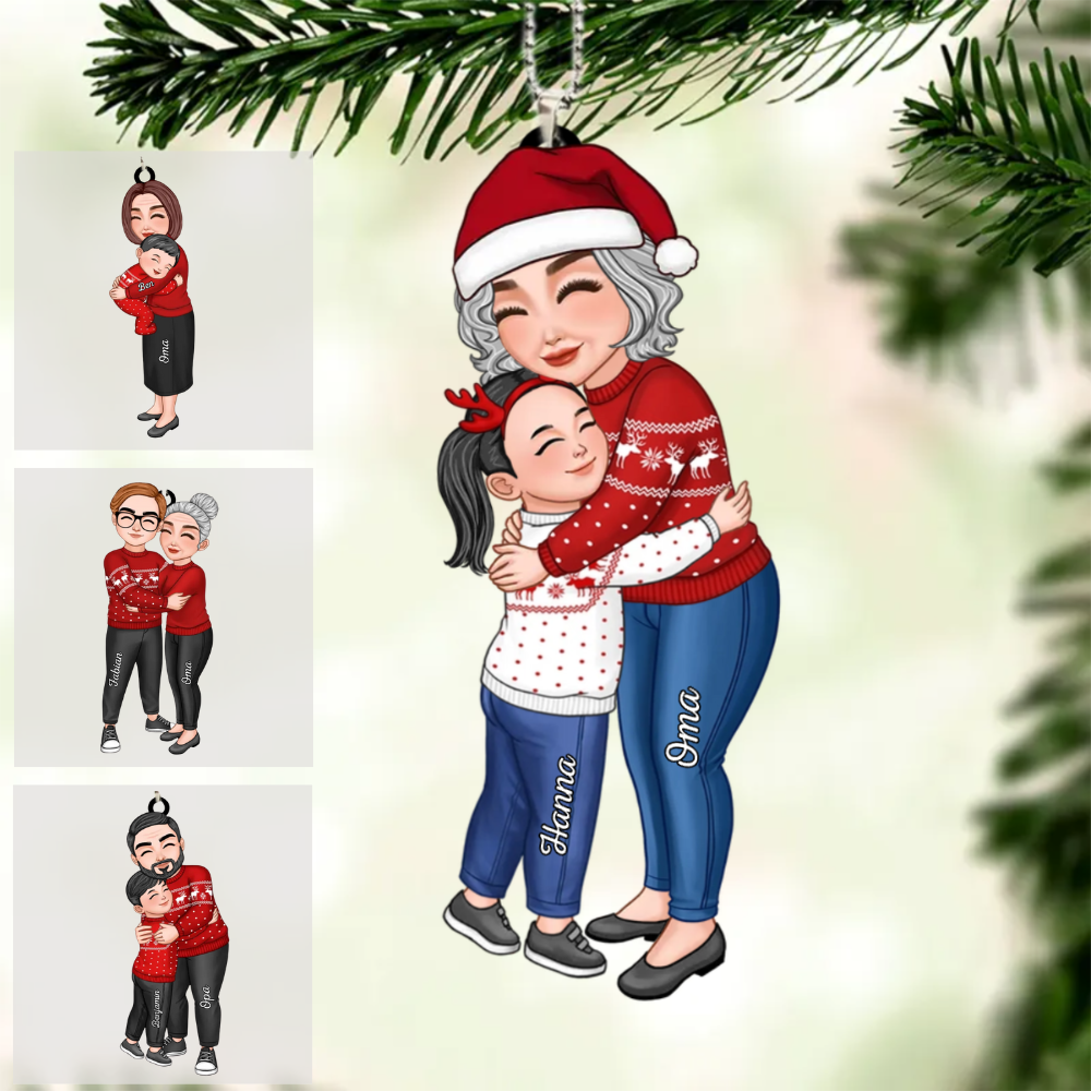 Pendentif de Noël personnalisé - Figures de famille enlacées avec noms personnalisables