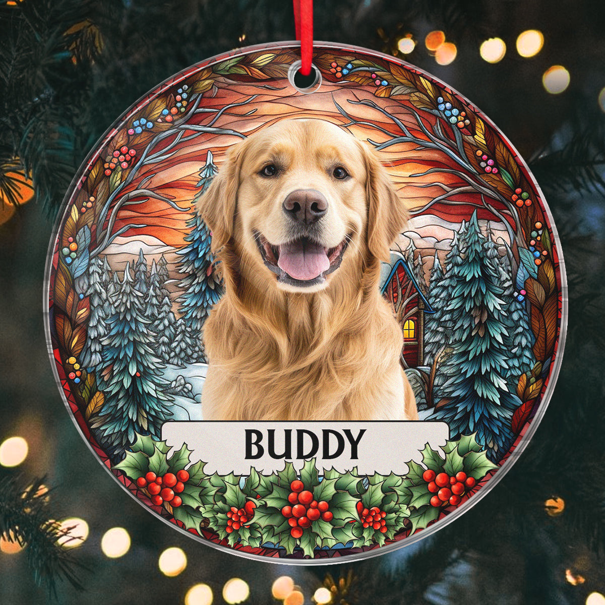 Pendentif de Noël en acrylique personnalisé avec photo et prénom