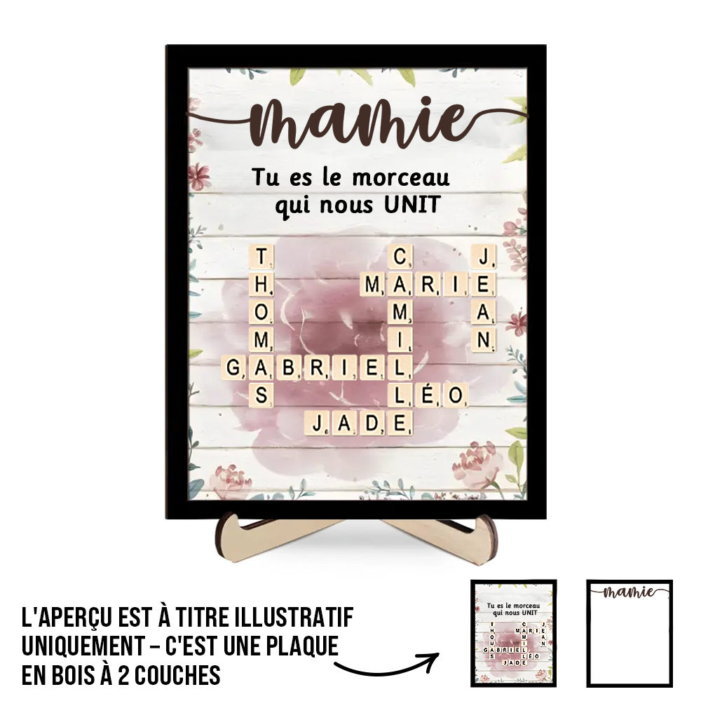 Plaque en bois personnalisée avec mots croisés
