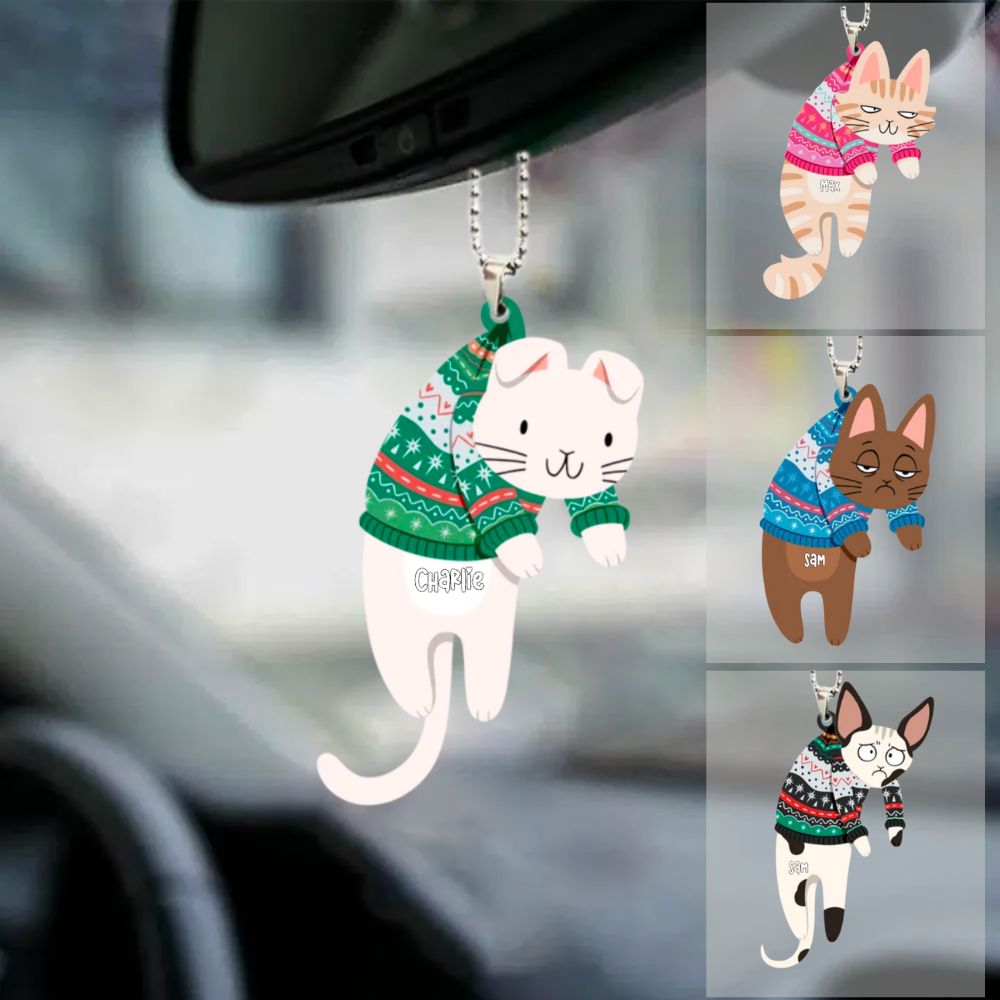 Chats suspendus avec nom- Décorations de voiture personnalisées en acrylique