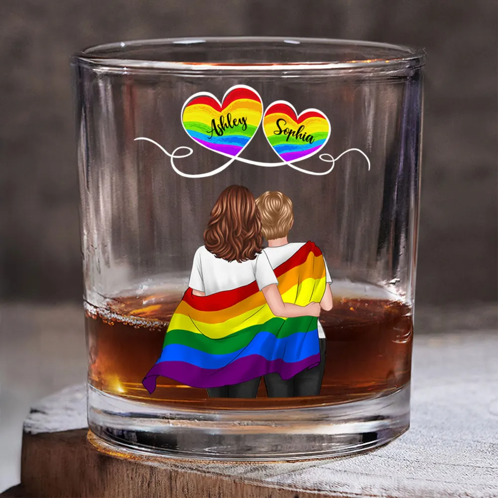 Couples arc-en-ciel – Verre à whisky personnalisé avec 2 personnages, pour couples LGBT