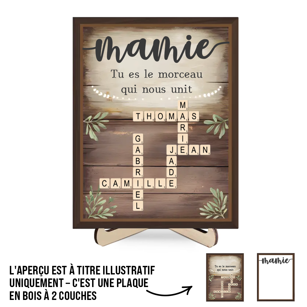 Plaque en bois personnalisée à 2 couches avec mots croisés – Cadeau pour la famille