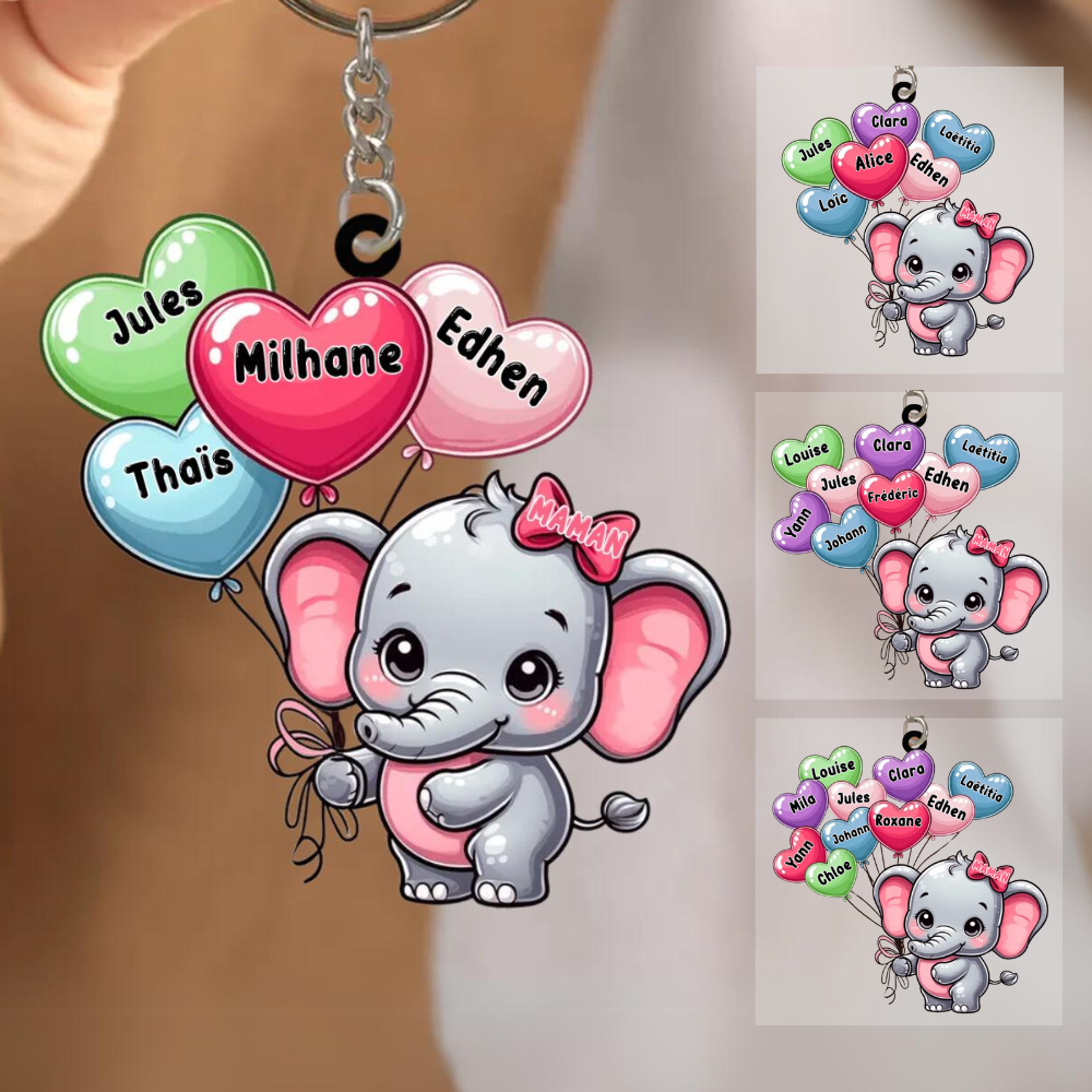 Éléphant et ballons - Porte-clés personnalisé en acrylique