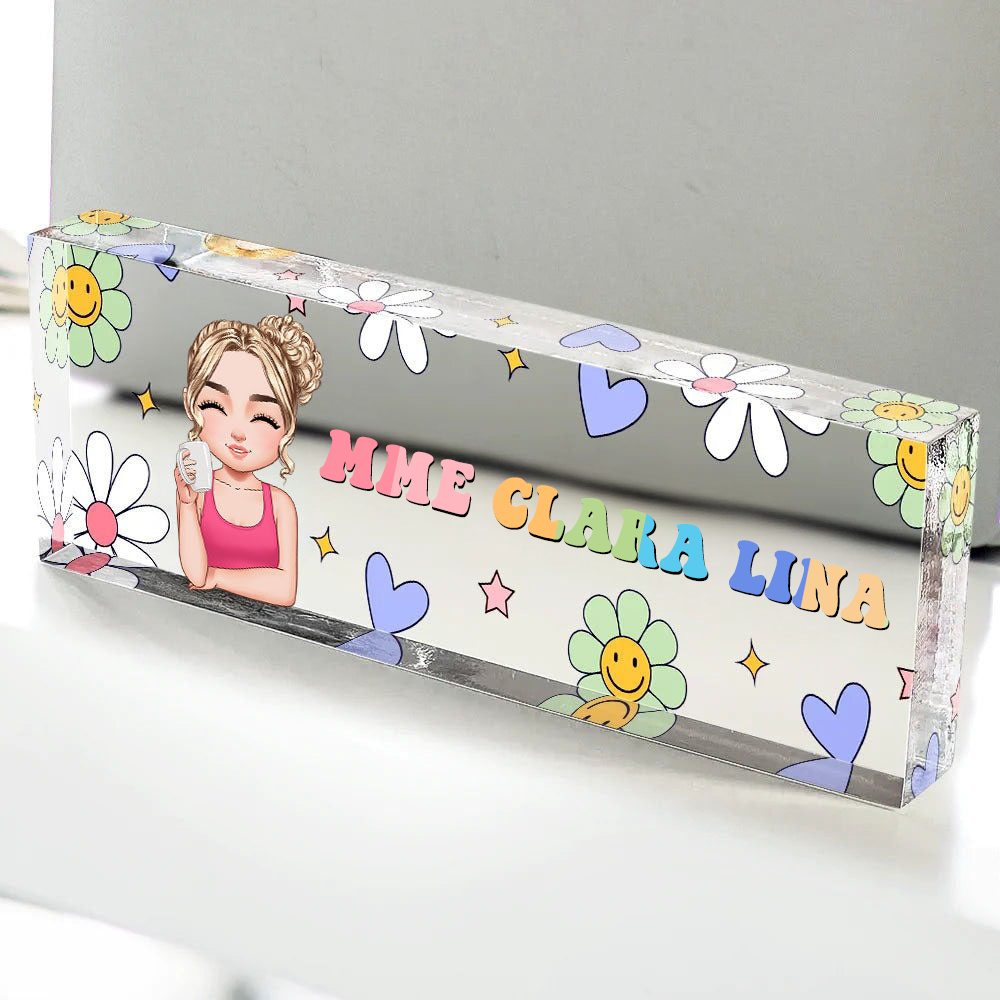 Plaque de bureau personnalisée pour enseignant – Motif crayon
