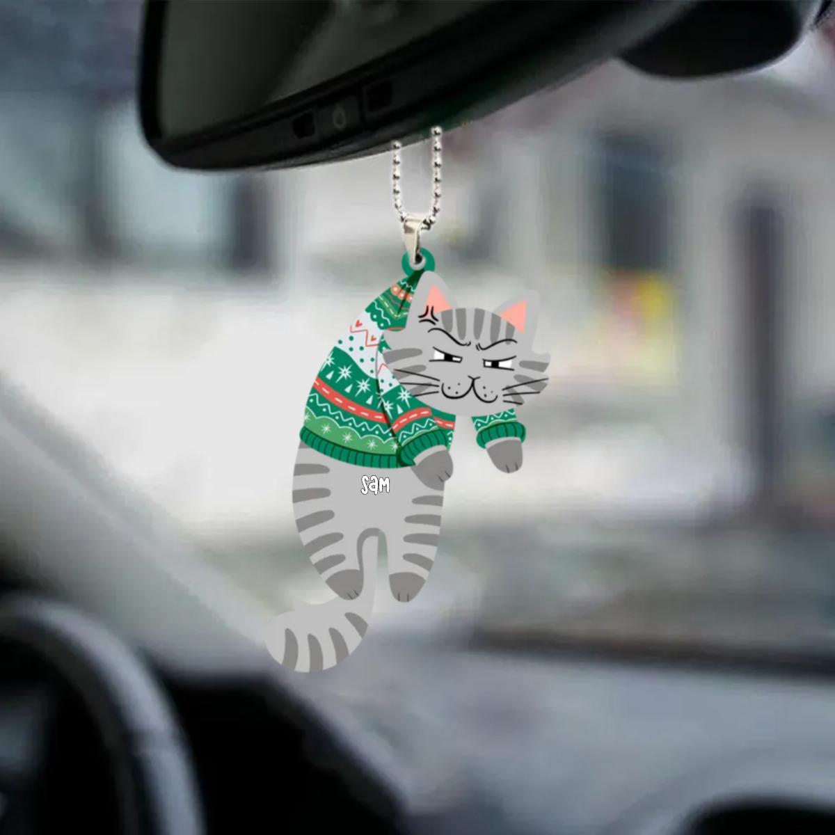 Chats suspendus avec nom- Décorations de voiture personnalisées en acrylique