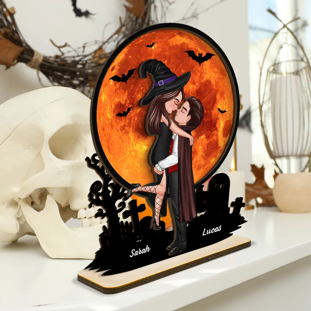 Couple d’Halloween – Plaque en bois personnalisée avec noms