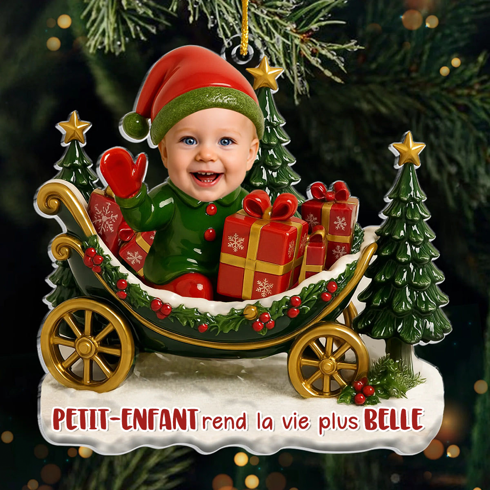 Pendentif en acrylique avec photos et texte – Décoration de sapin de Noël personnalisée pour mamie et papi
