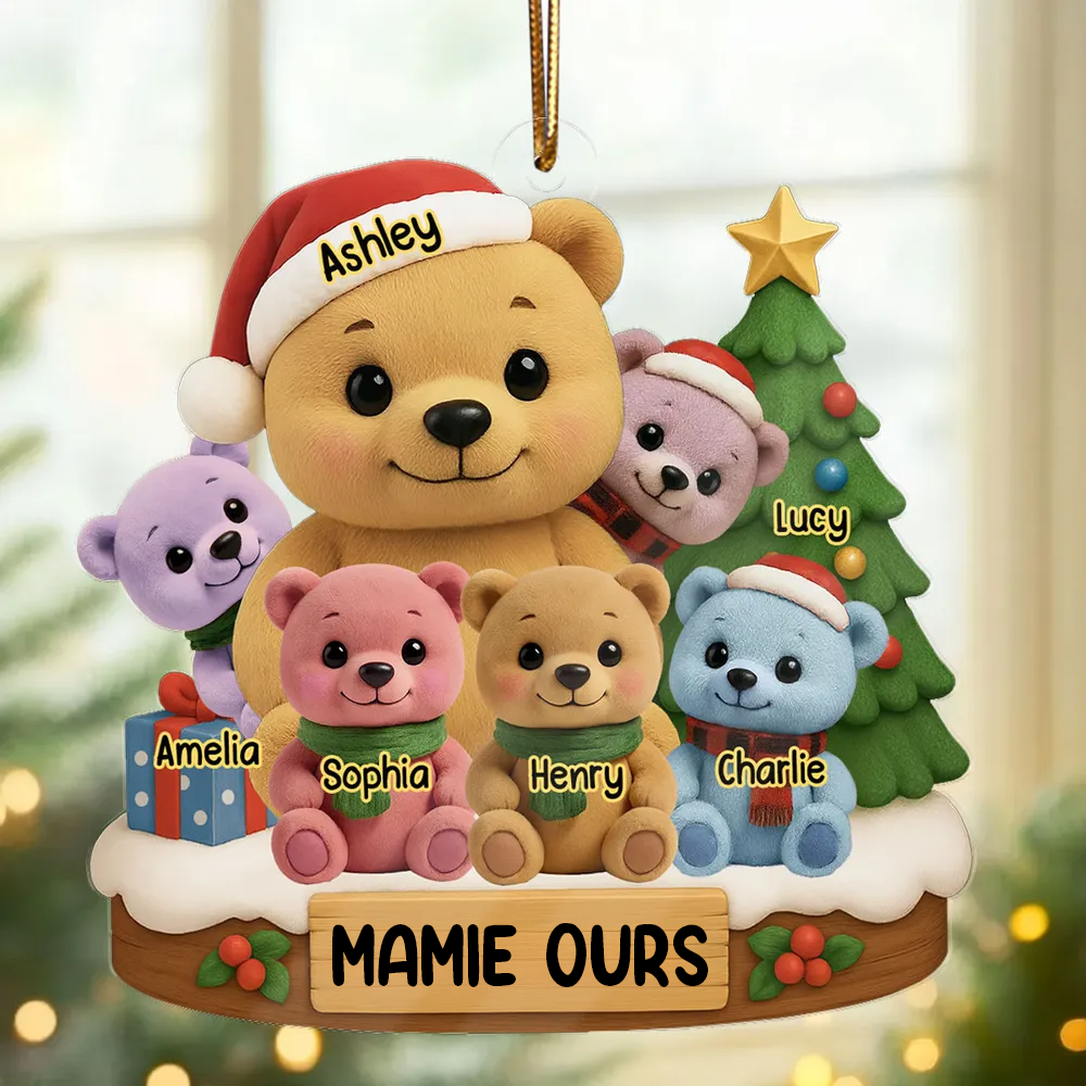 Ornement en acrylique personnalisé – Décoration de sapin avec motif d’ours, cadeau pour grand-mère