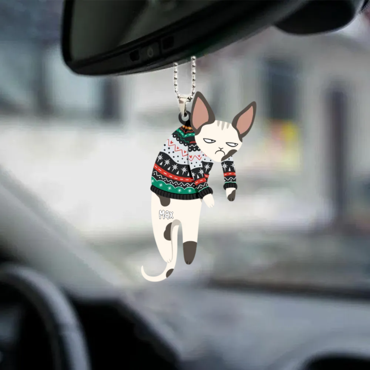 Chats suspendus avec nom- Décorations de voiture personnalisées en acrylique