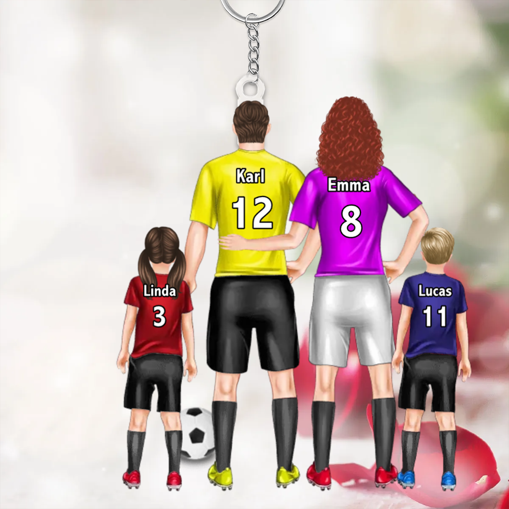 Porte-clés en acrylique personnalisé Famille de football avec parents et enfants