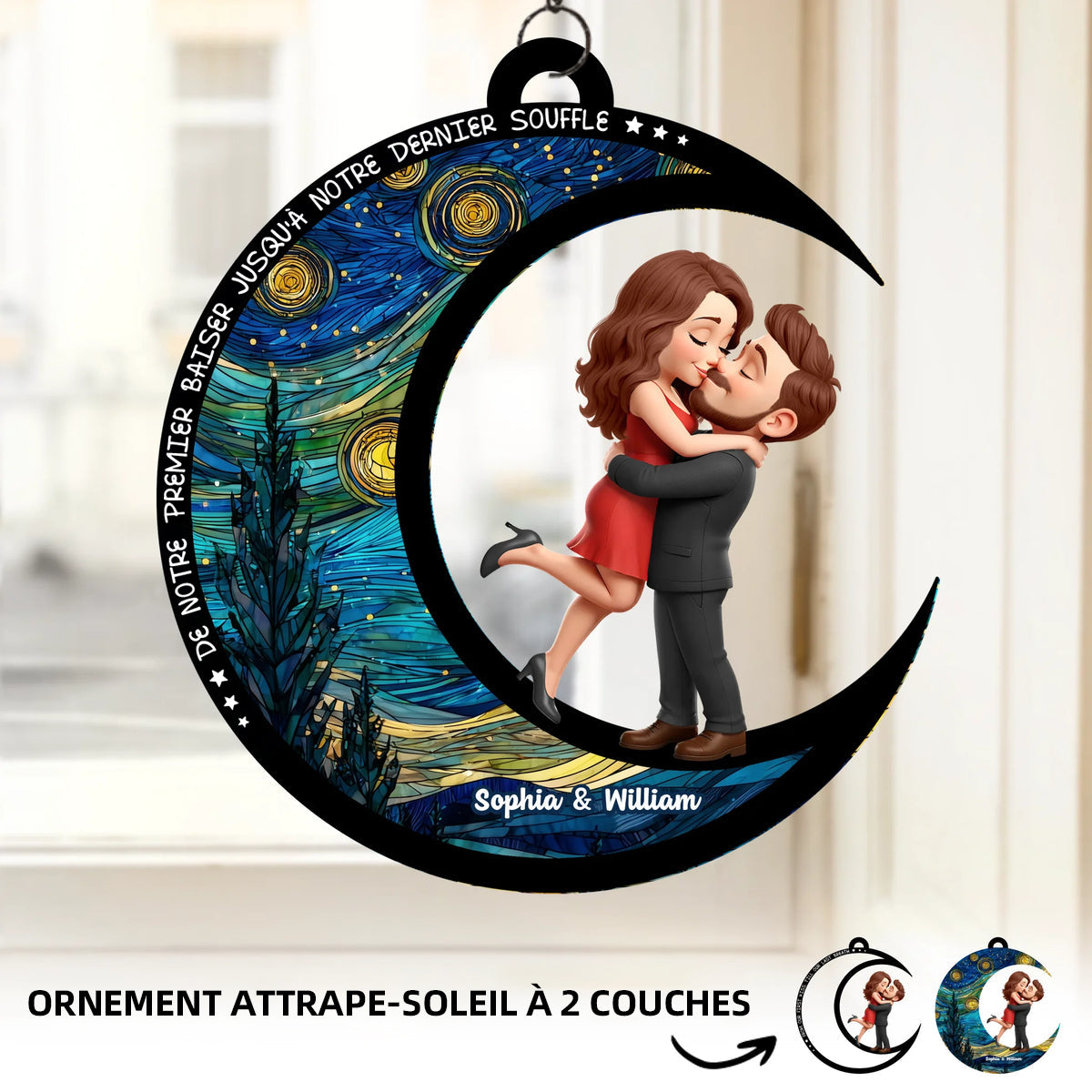 Capteur solaire personnalisé avec motif lunaire Couple sur la lune
