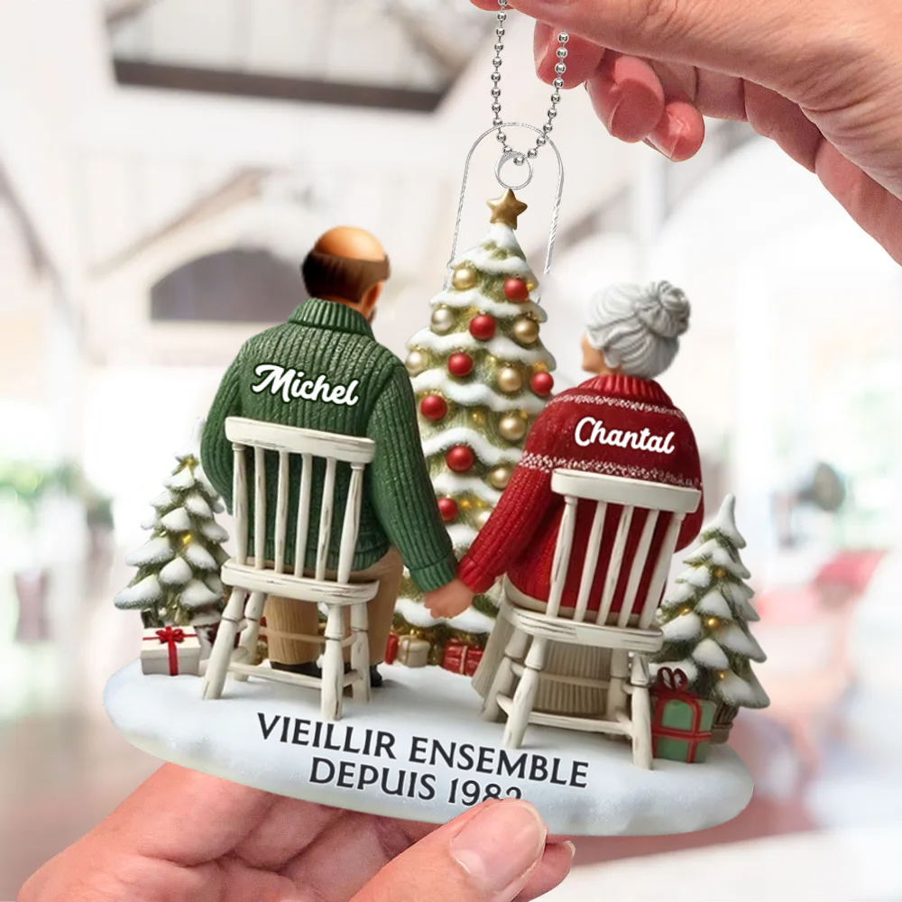 Ornement de Noël plate en acrylique – « Vieux couple »