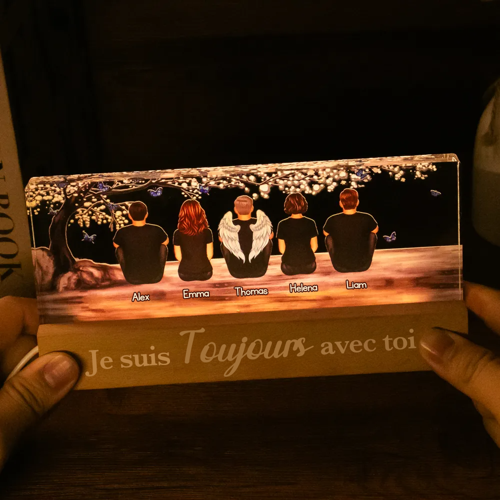 Veilleuse LED personnalisée – Famille sous l’arbre, cadeau de deuil