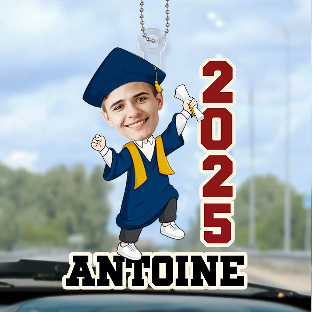 Ornement photo personnalisé avec année et prénom pour la remise des diplômes