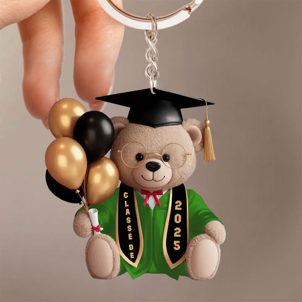 Porte-clés personnalisé "Ours avec ballons" pour la remise de diplôme