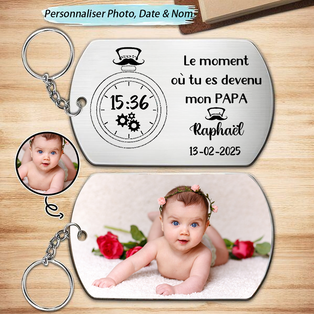 Porte-clés en acier inoxydable avec photo – Cadeau pour la fête des pères