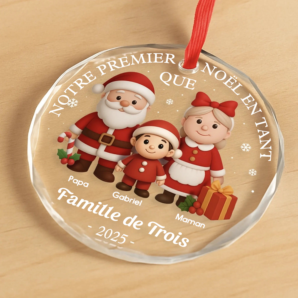 Décoration en verre personnalisée « Notre premier Noël en famille à trois » Décoration de Noël