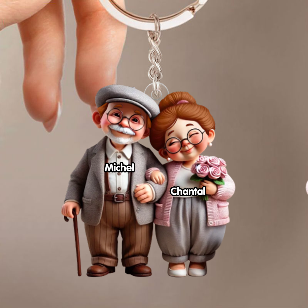 Porte-clés en acrylique pour couple âgé avec noms – Cadeau pour couple et grands-parents