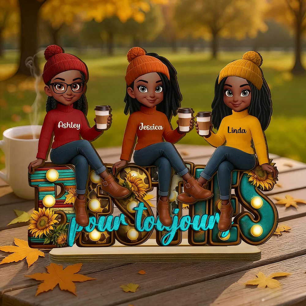 Besties pour toujours - Tableau en bois personnalisé avec 2 à 6 femmes Cadeau pour amies