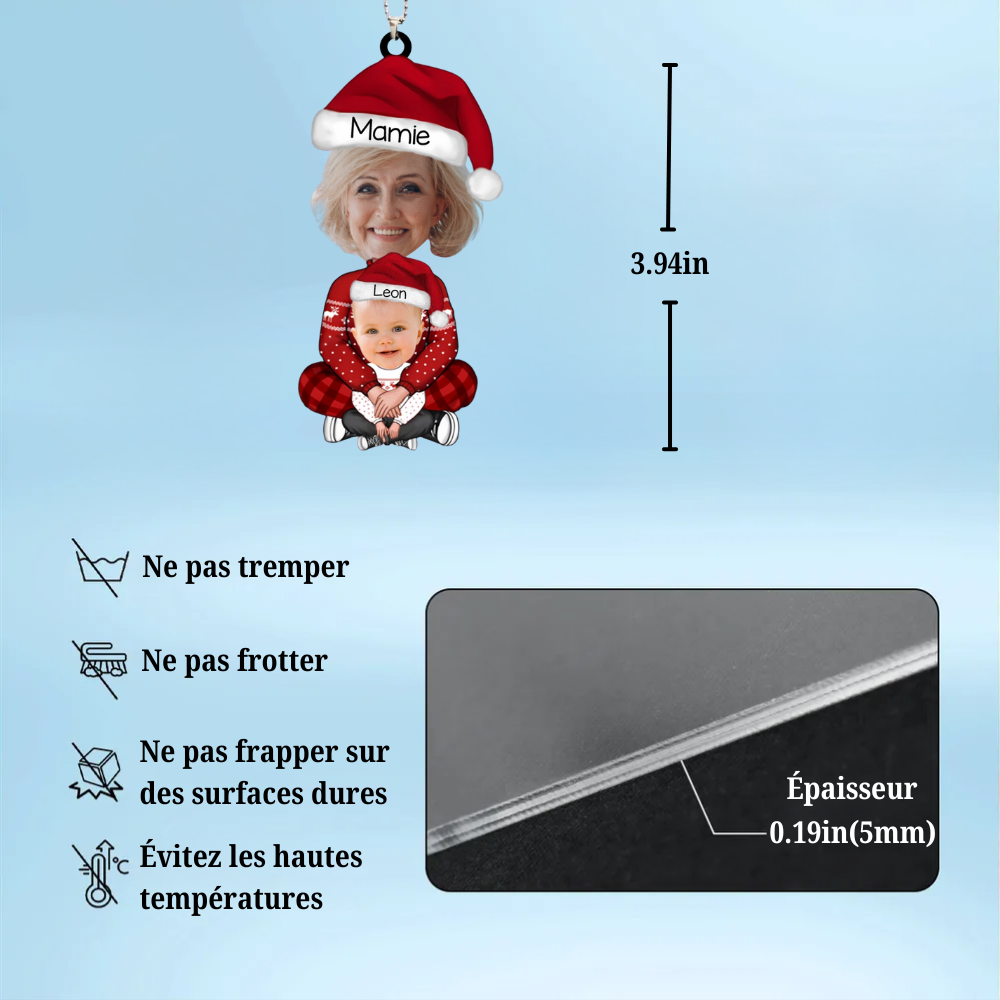 Pendentif de Noël personnalisé avec photo - Cadeau parfait pour grand-mère & petits-enfants